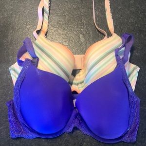 Victoria’s Secret 32DD, 2 bras, lined perfect coverage crisscross & dream angels